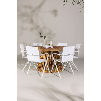 Evander 6 - Person Acacia Patio Dining Set with Round Table