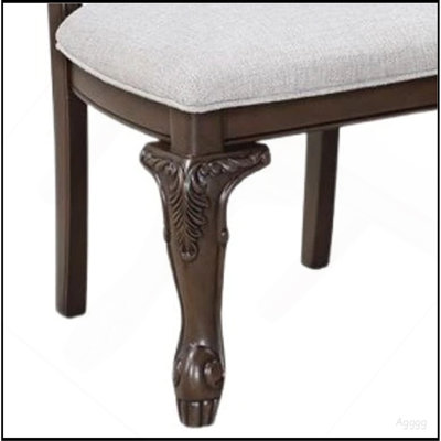 Cary Side Dining Chair Set of 2, Beige Linen, Scrolled Coffee Brown Wood