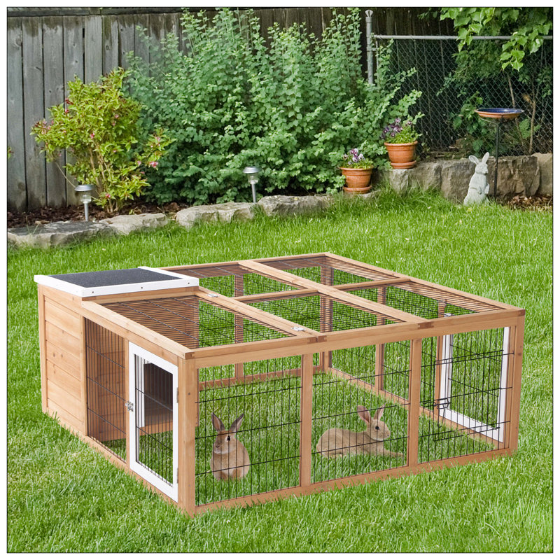 Cage à lapin naturelle imperméable avec maison principale ouverte et trois portes de ventilation pour l'intérieur et l'extérieur