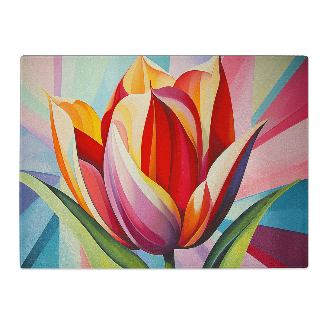 Tulip Flower Art Deco  Glass Chopping Board