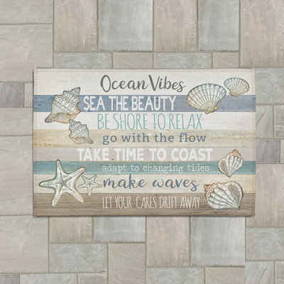 Laural Home Rectangle Ocean Vibes Indoor/outdoor Area Rug With Non-slip Backing In Blue;ivory