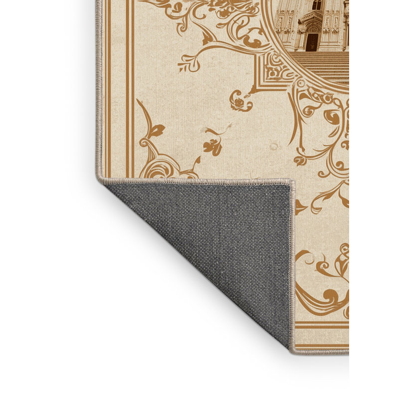 Soft Plush Garrett Milan Cathedral Duomo Ornate Traditional Vintage Look Area Rug in Beige – Beige Binding, 2x3