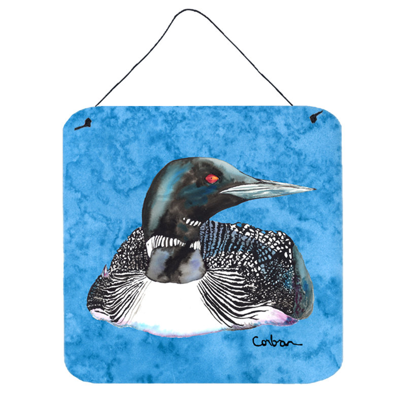 Reproduction d’art sur bois, "loon" par sylvia corban, H 6 po x l 6 po x P 0,02 po