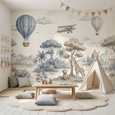 Papier peint fantaisiste avec aquarelle et montgolfières