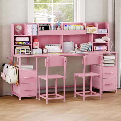 Ensemble bureau et chaise doubles pour enfants (175 cm) avec tablette et rangement, table d'étude pour 2 élèves de 6 à 12 ans, poste de travail partagé pour frères et sœurs