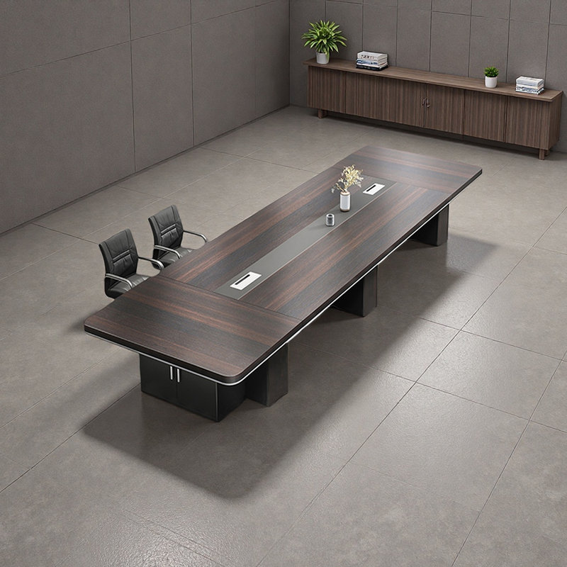 Table de conférence minimaliste avec armoire de rangement, H 29,52 po x L 157,48 po x l 59,05 po, Brun