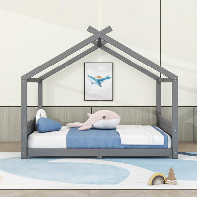 Montessori House Floor Bed with Center Support Legs, Low‑Profile Safe Design