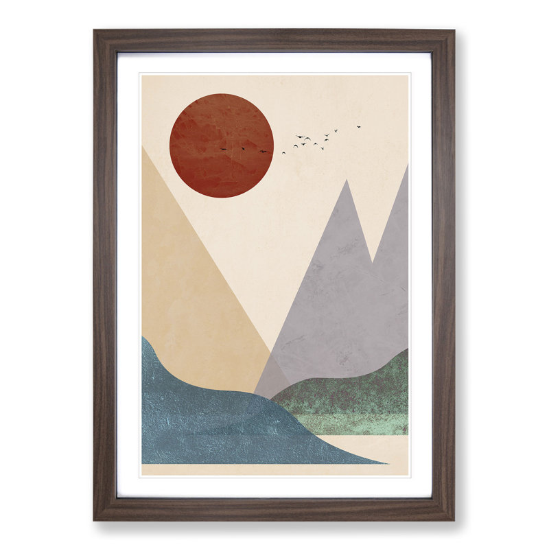 Abstract Modern Landscape - Picture Frame Graphic Art, 65cm H x 48cm W x 2cm D, Walnut