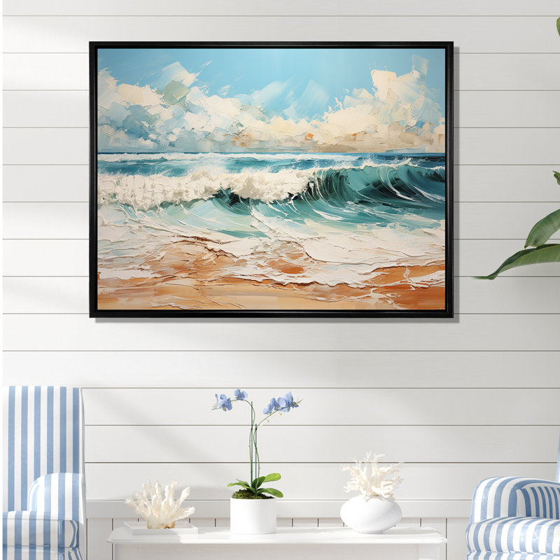 Teal Waves Fight I - impression, Cadre flottant noir, H 30 po x l 40 po x P 1,5 po