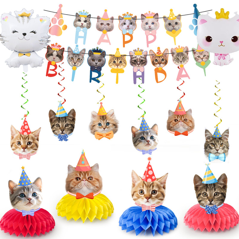 Cat Birthday Party Decorations, 27 Pcs Cat Birthday Decorations Set