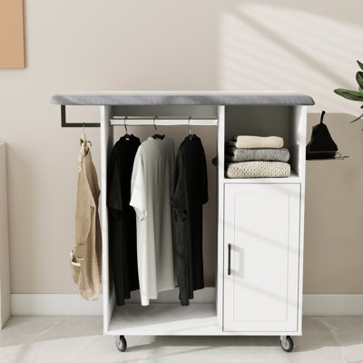 Compact Ironing Cart With Rolling Board, White E1 Multipurpose Cabinet For Kitchen And Cloakroom, Space - Saving Functional Clothes Rods Suitable Laundry Heat Adjustable