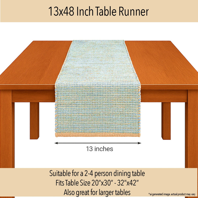 Chemin de table Pingham, 48 po x 13 po, Beige/bleu