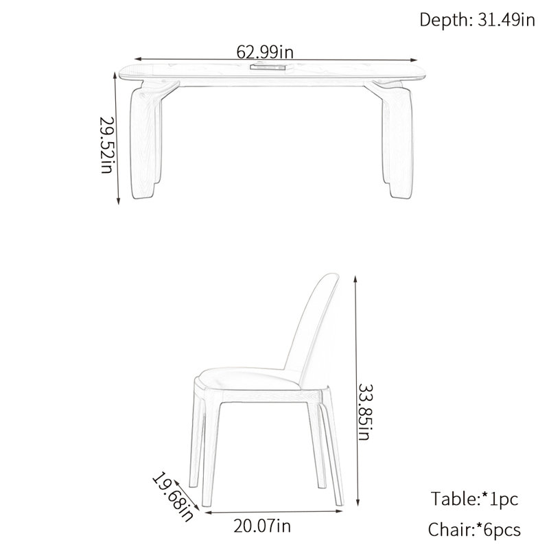Ensembles de table de salle à manger modernes, H 29,52 po x L 62,99 po x l 31,49 po