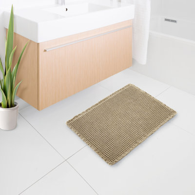 Upgraded Waffle Super Absorbent Non Slip Bath Rugs with Tassels for Bathroom Floor