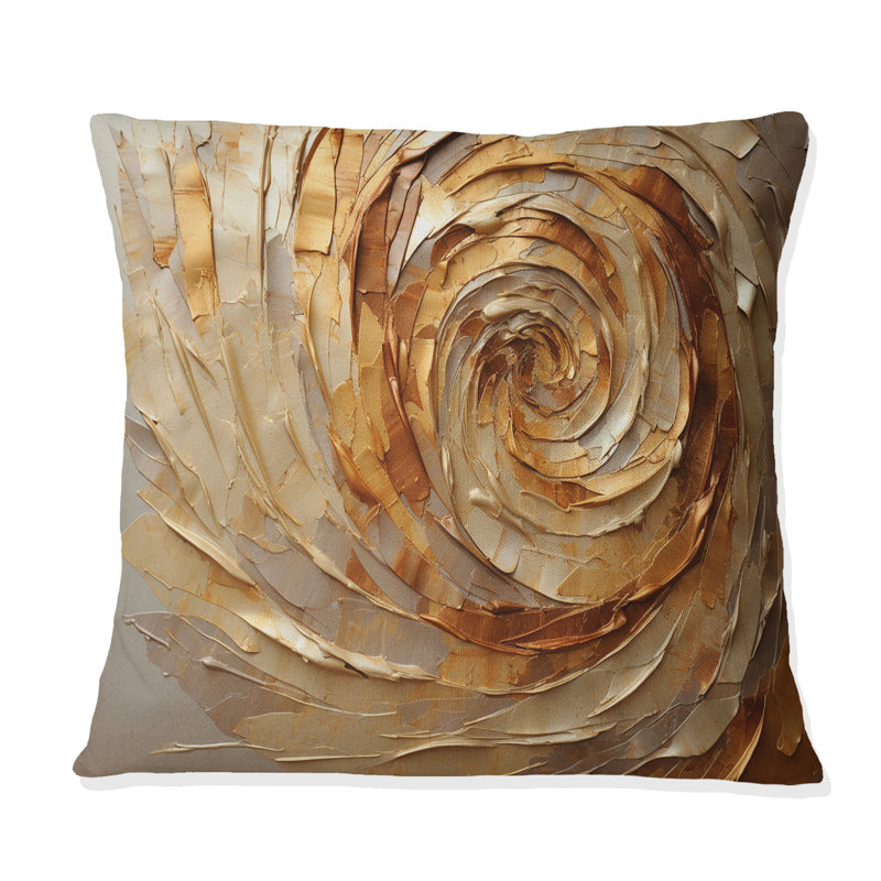 Brown Gilded Mocha Spiral - Abstract Spirals Printed Throw Pillow