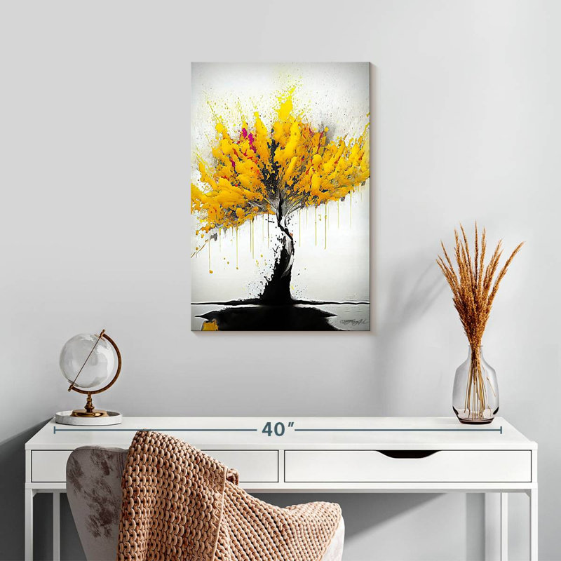 Harnek Abstract Splattered Yellow Tree, 24" H x 16" W