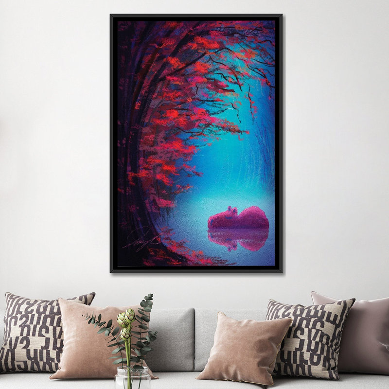 Capybara en automne - reproduction d'art murale - toile encadrée, 60 po x 40 po, Toile avec cadre, Noir