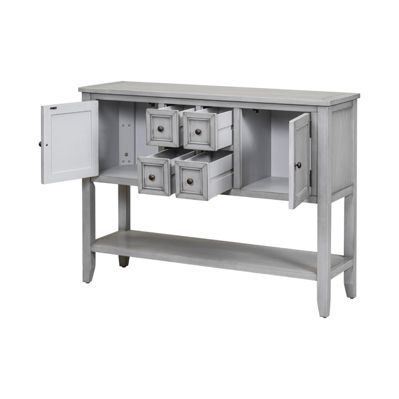 Ample console de rangement rétro avec quatre petits tiroirs et une tablette inférieure pour les salons, les entrées et les cuisines
