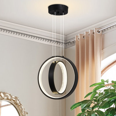 Jansel Modern LED Chandelier Gold Pendant Light 2 Ring Acrylic 34W 4000K Dimmable Height-Adjustable