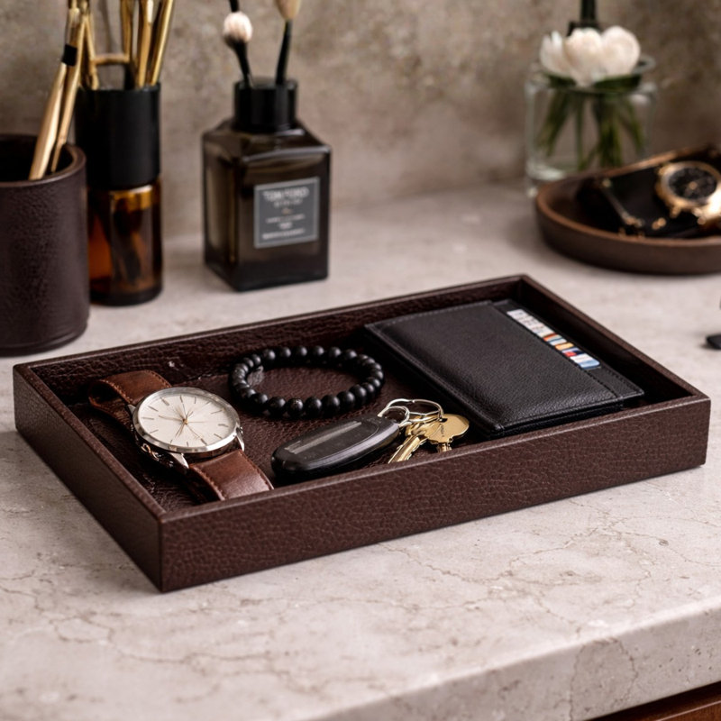 Plateau pour accessoires de salle de bain Morgan, Châtaignier