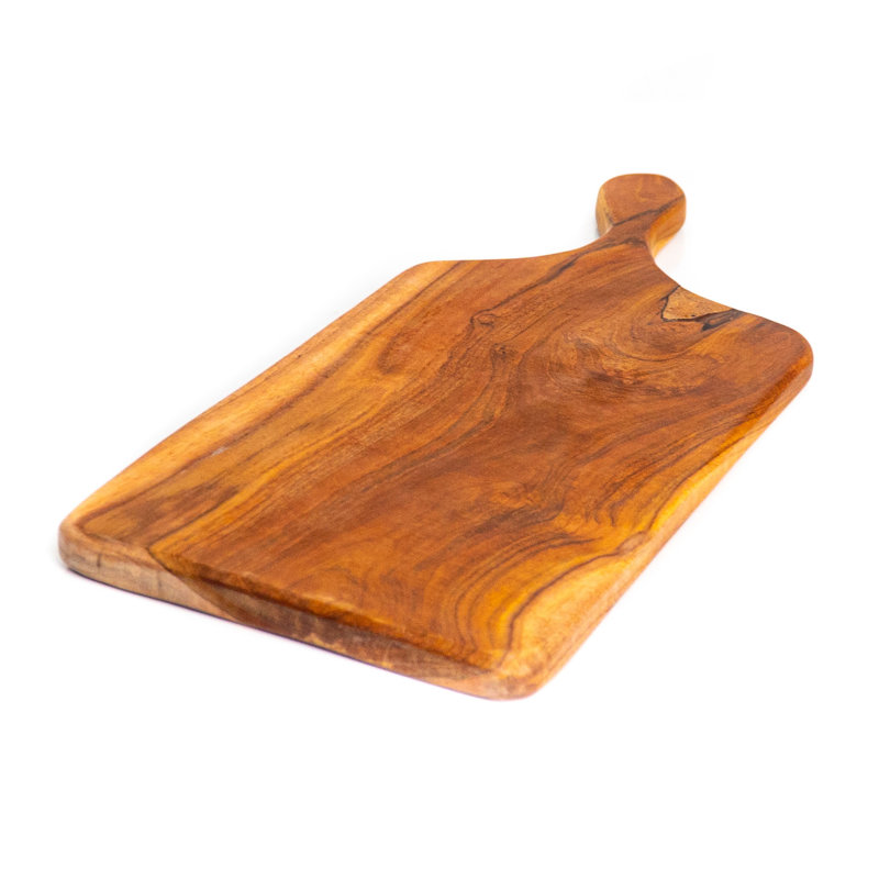 Planche à découper rectangulaire en bois de teck incliné (13 po x 7,8 po) avec poignée