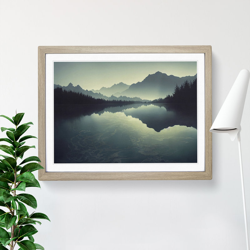 Mountain Lake Reflection Vol.7 - Framed Print, 25cm H x 34cm W x 2cm D, Oak Framed