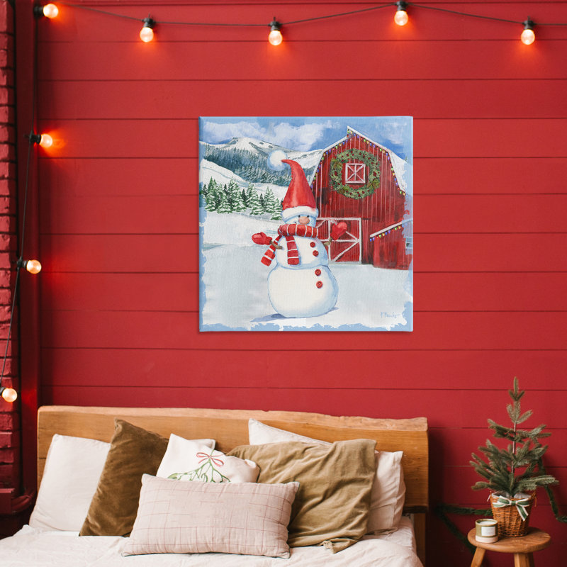 Toile Frosty Barn Snowman, design par Paul Brent, H 30 po x l 30 po