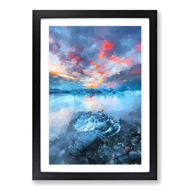 Iceland View in Abstract - Picture Frame Graphic Art Print, Black, 76cm H x 50cm W x 2cm D