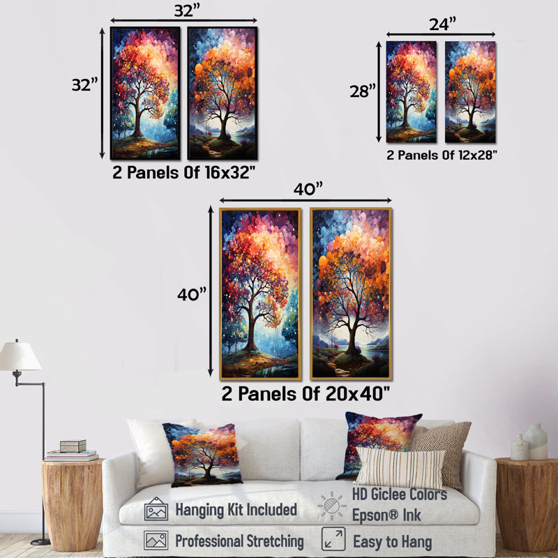 Chêne, arc-en-ciel de couleurs - ensemble d'art mural en toile de chêne, H 28 po x l 25 po, Toile tendue