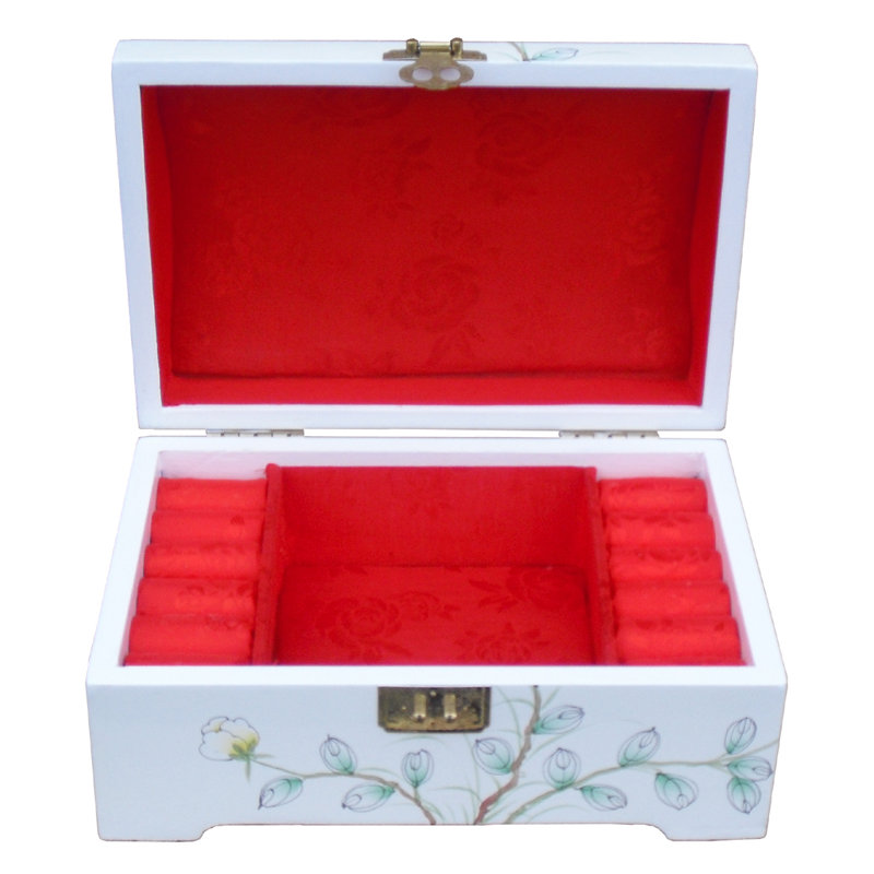 Wood Jewellery Box + Locking, White