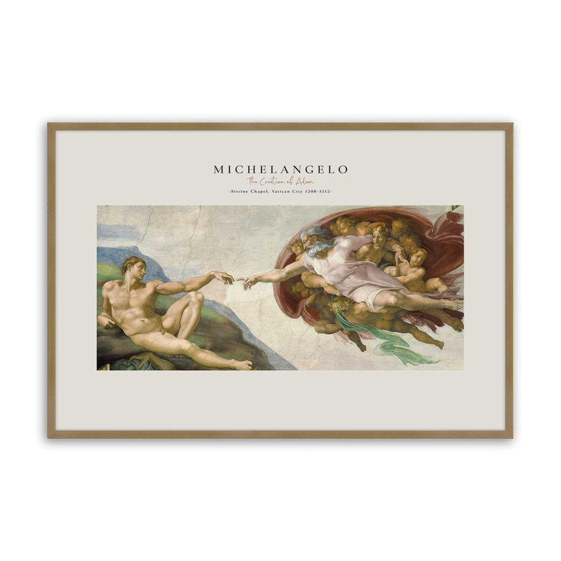 La création d'Adam par Michel-Ange v2, Reproduction encadrée sans passe-partout, Or brossé