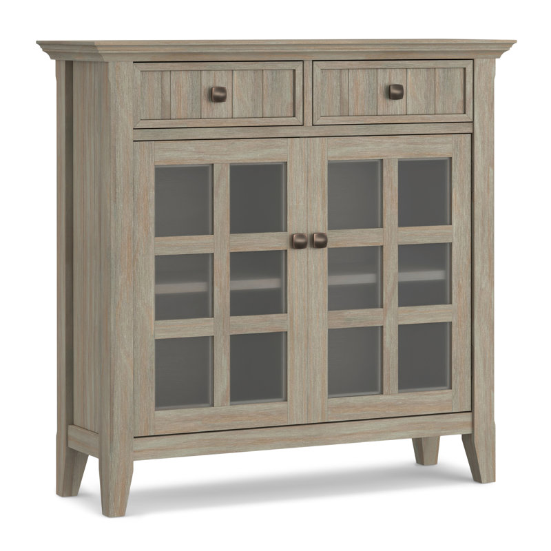 Acadian 36"W Solid Wood Transitional Entryway Storage Cabinet with Drawers, Glass Doors and Adjustable Shelves