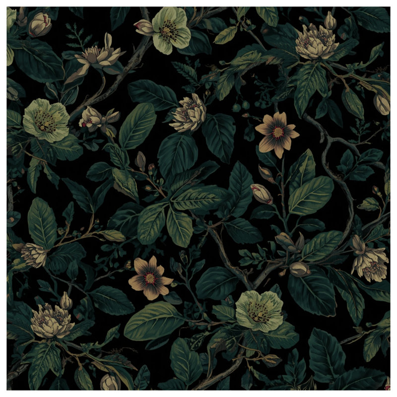 Tapisserie murale «Dark Floral Botanical Illustration» - décoration murale florale, 104in H x88 with 4 Grommets