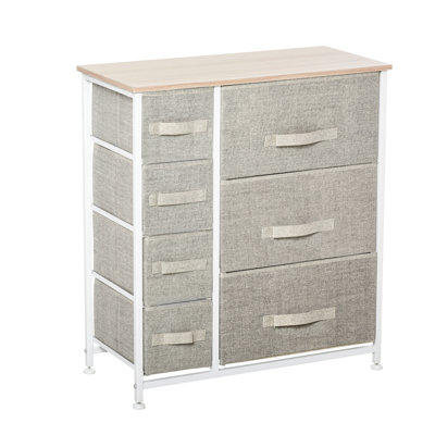 Organisateur de 7 tours de rangement - gris. Structure en métal, tiroirs en tissu. Chambre à coucher, solution de garde-robe. Stable, protégé contre le plancher. Permet de ranger de nombreux livres, collections. Facile à assembler. 25 po x 11,75 po x 28 po gris