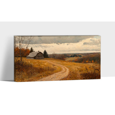 Grand art mural paysage d'automne - paysage d'automne, décoration murale, peinture de campagne rétro pour le salon, estampes d'art de grange pour la décoration intérieure, toile tendue avec cadre, 30 po x 60 po
