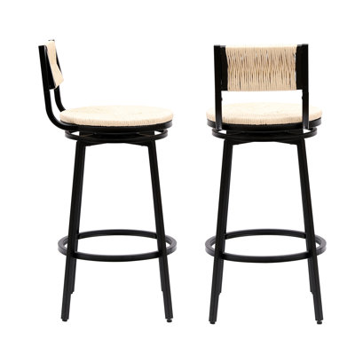 2 pièces blanc crème, structure en métal avec enduit de teinture, siège en corde de papier tissé à la main, pour 2 chaises de bar pivotantes pour la salle de lavage, et 2, style asiatique fabriqué à la main, salle à manger