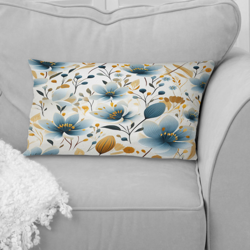 Motif floral bleu et beige Meadow - coussin à imprimé floral