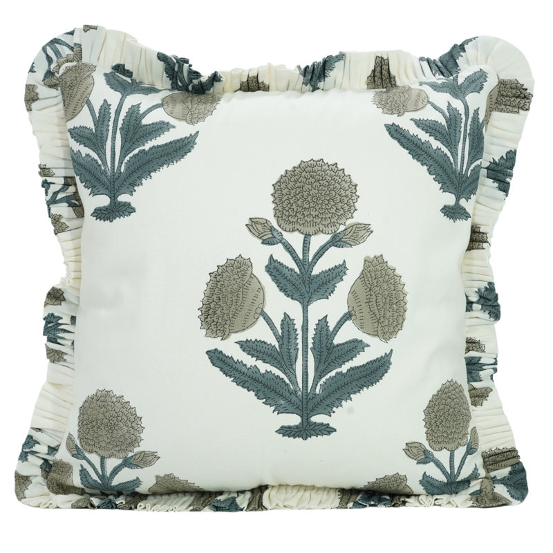 Housse de coussin en coton fait à la main à motif de blocs rectangulaire Fab Fabine 22 x 22 po, gris, Badhash