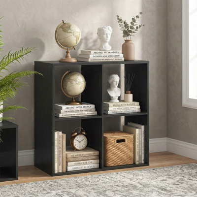 4-Cube Freestanding Storage Bookshelf, Scratch-Resistant Waterproof Finish, Fits Living Room, Bedroom