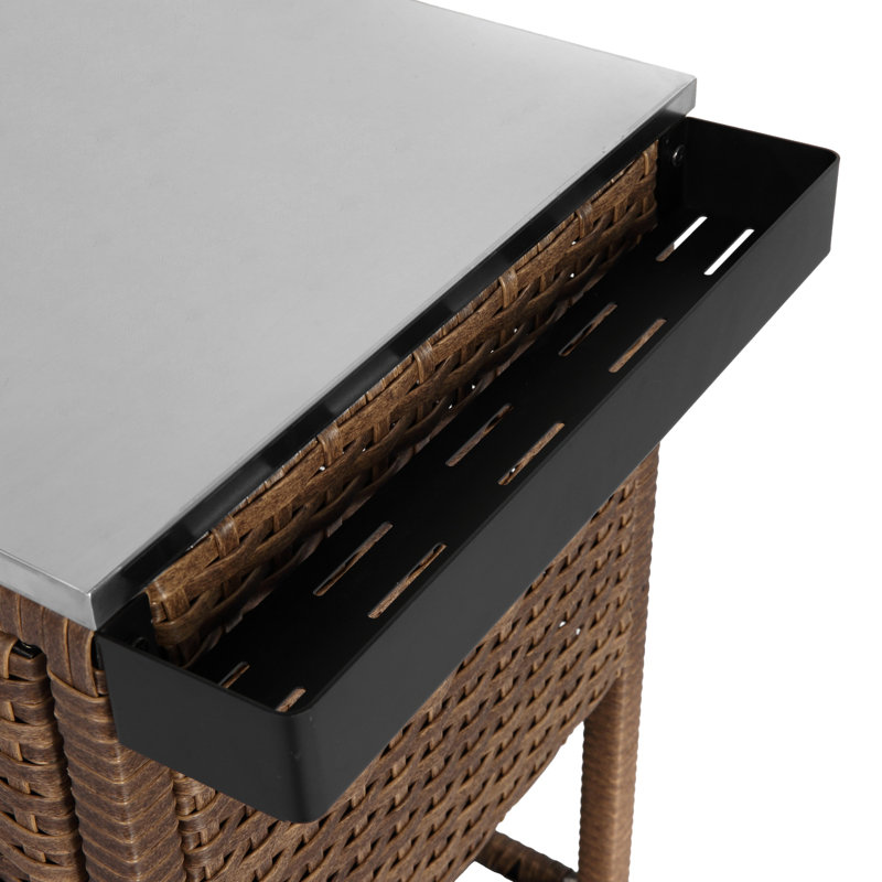 Outdoor Wicker Bar Cart - Thumbnail 3