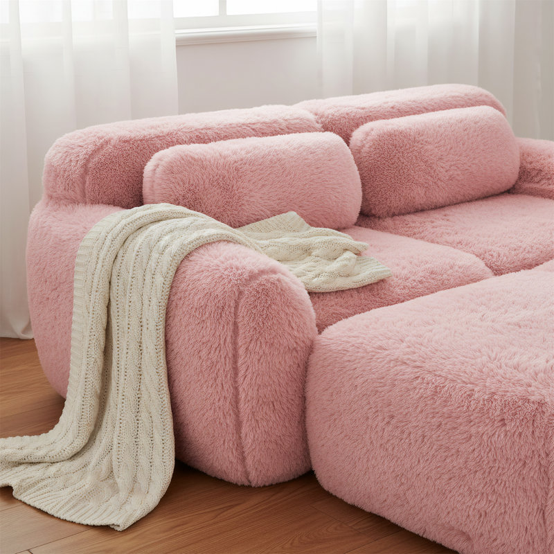 80-inch Soft Velvet Fabric Bone-free Sofa, Pink Velvet