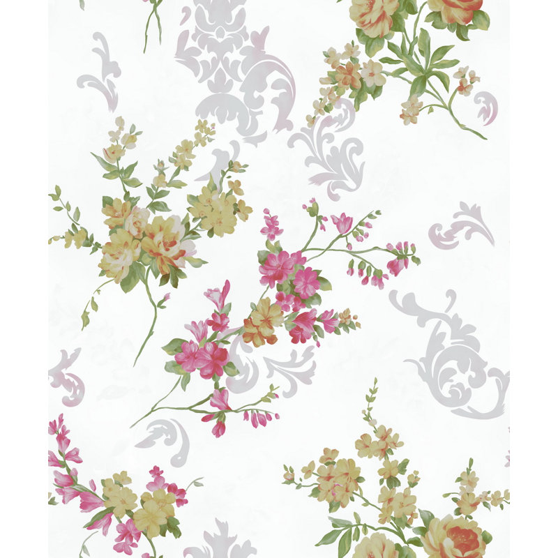 Rouleau de papier peint l 33 pi x p 21 po vines Jessie, Brun clair / rose / blanc