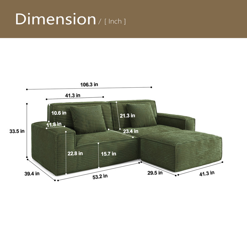 Canapé 106,3 po avec de grandes rayures, style moderne, style maison confortable, compression sous vide, éponge double