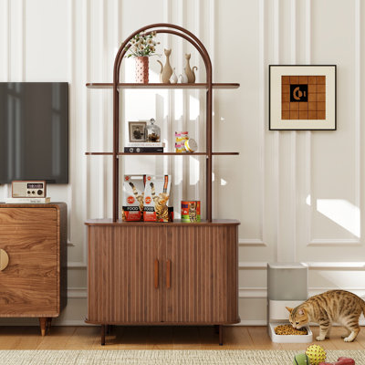 Litter Box Enclosure With Shelves And Slide Doors, Cat Houset With Storage