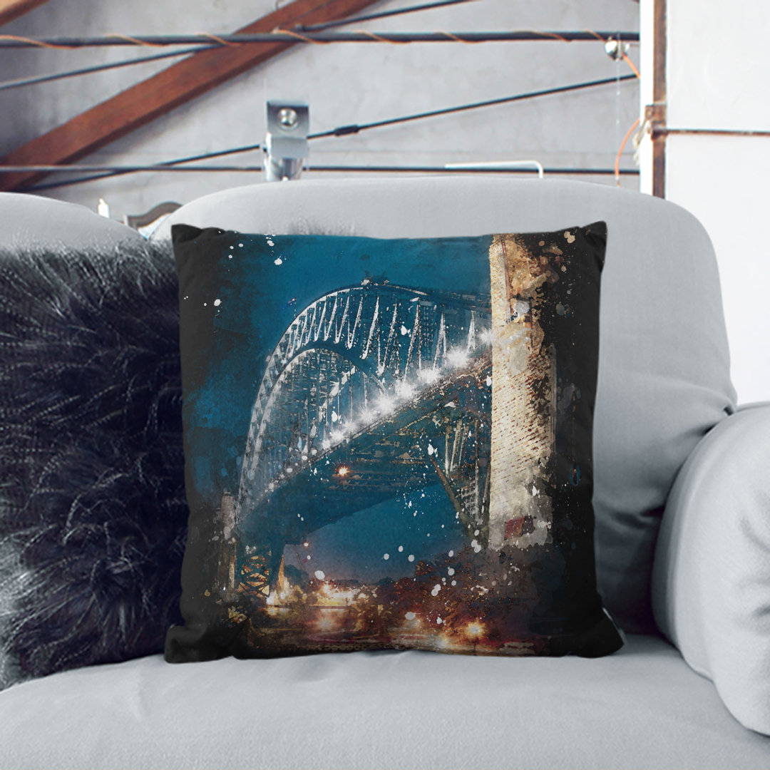 Sydney Harbour Bridge Australia Paint Splash Cushion with Filling