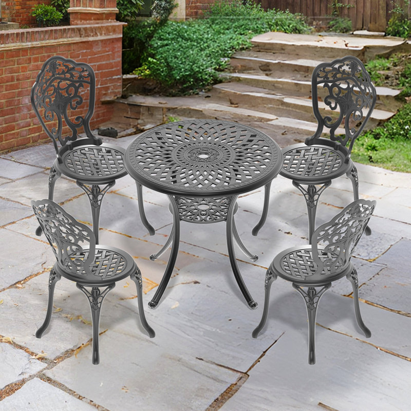 5-Piece Set Of All-Weather Cast Aluminum Dining Furniture Set With Black Frame, 4