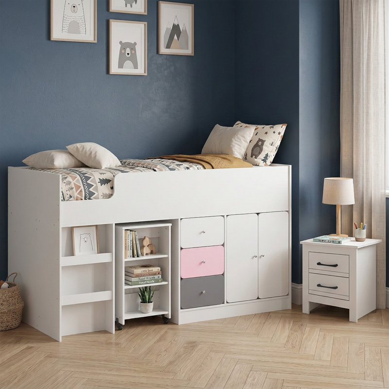 Liston Kids Midsleeper Bed With Matching Bedside Table Bedroom Set   