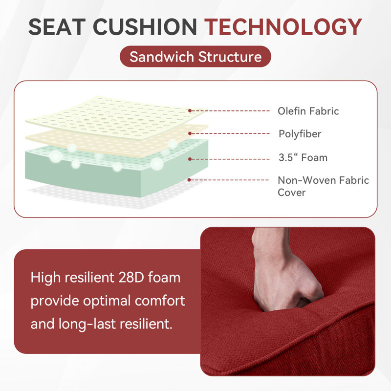 Wickes 24 In. X 24 In. Outdoor Deep Seating Lounge Chair Cushion 6" Thick Water-Resistant Seat/Back Cushion, Red
