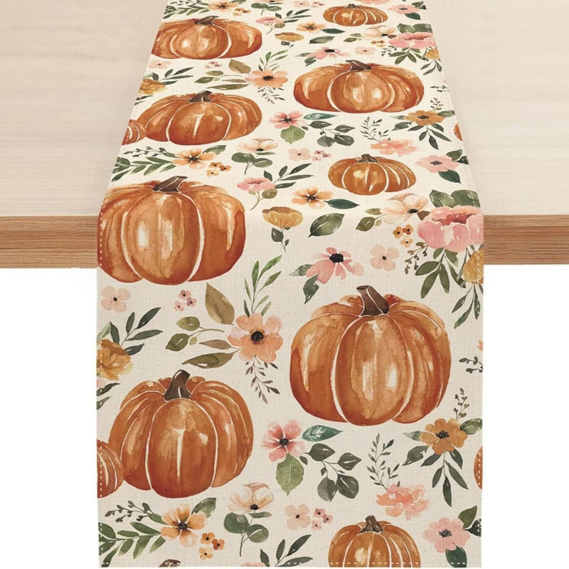 DAVBNM Autumn Table Runner, Pumpkins Autumn Decorations, Seasonal Fall Kitchen Dining Table Decoration for Home Party Decor 33x183 cm