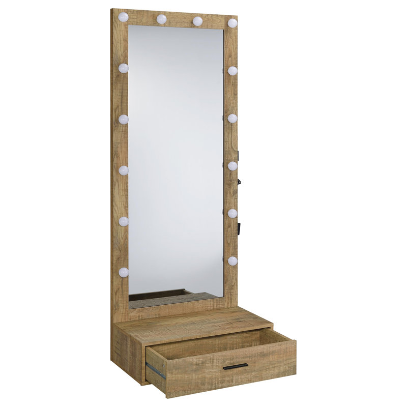 Miroir de plancher pleine longueur 1 tiroir, Brun
